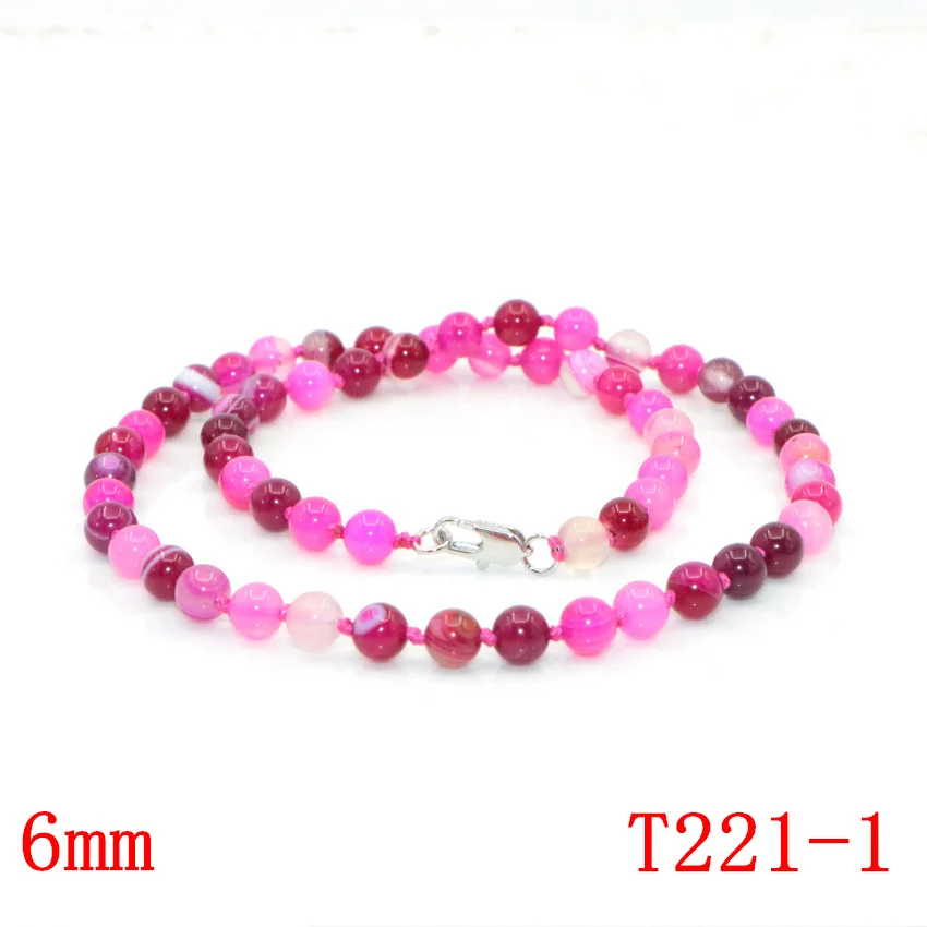 WUBIANLU 6-12mm Natural Purple Agates Pink Onyx Stripe Round Beads Necklace Women Jades Findings Wholesale (1)