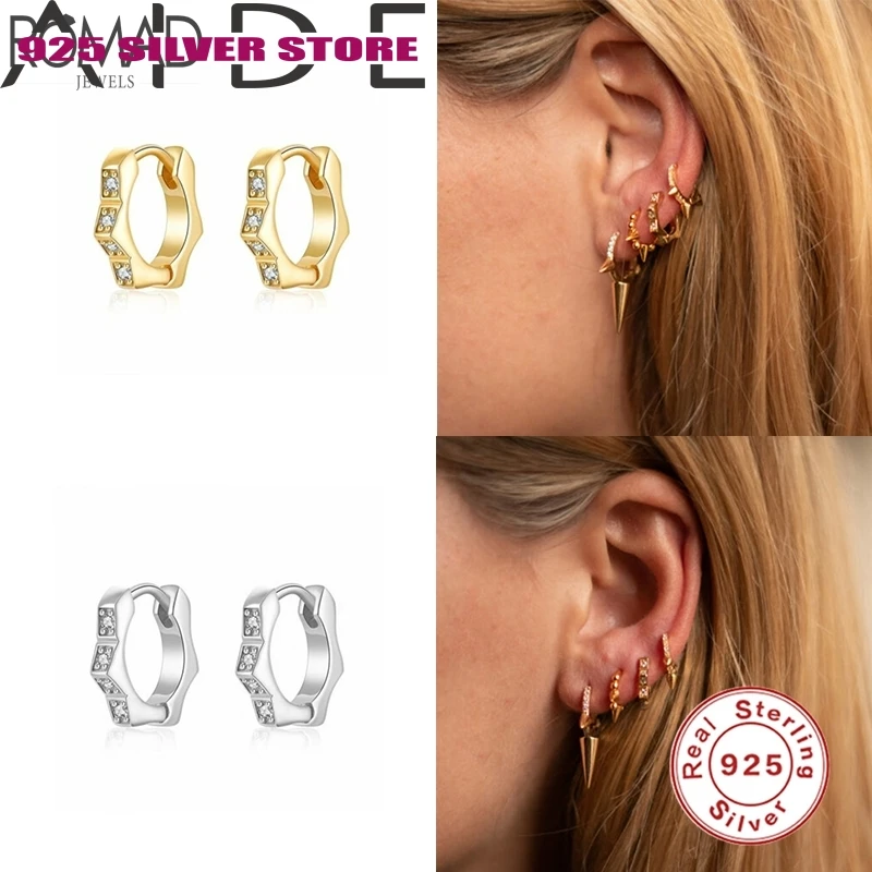 

Aide Classic 100% 925 Sterling Silver Hoop Earrings Cubic Zircon Huggie Earrings Hexagram For Women Fine Jewelry pendientes W4