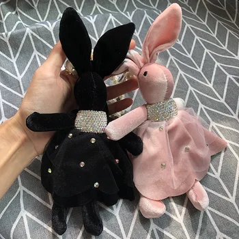 

Tulle Skirt Rabbit Keychains Romantic Wedding Dress Rabbit Bouquet Material Key Chain Bag To Send Girlfriend Small Gift Key Ring