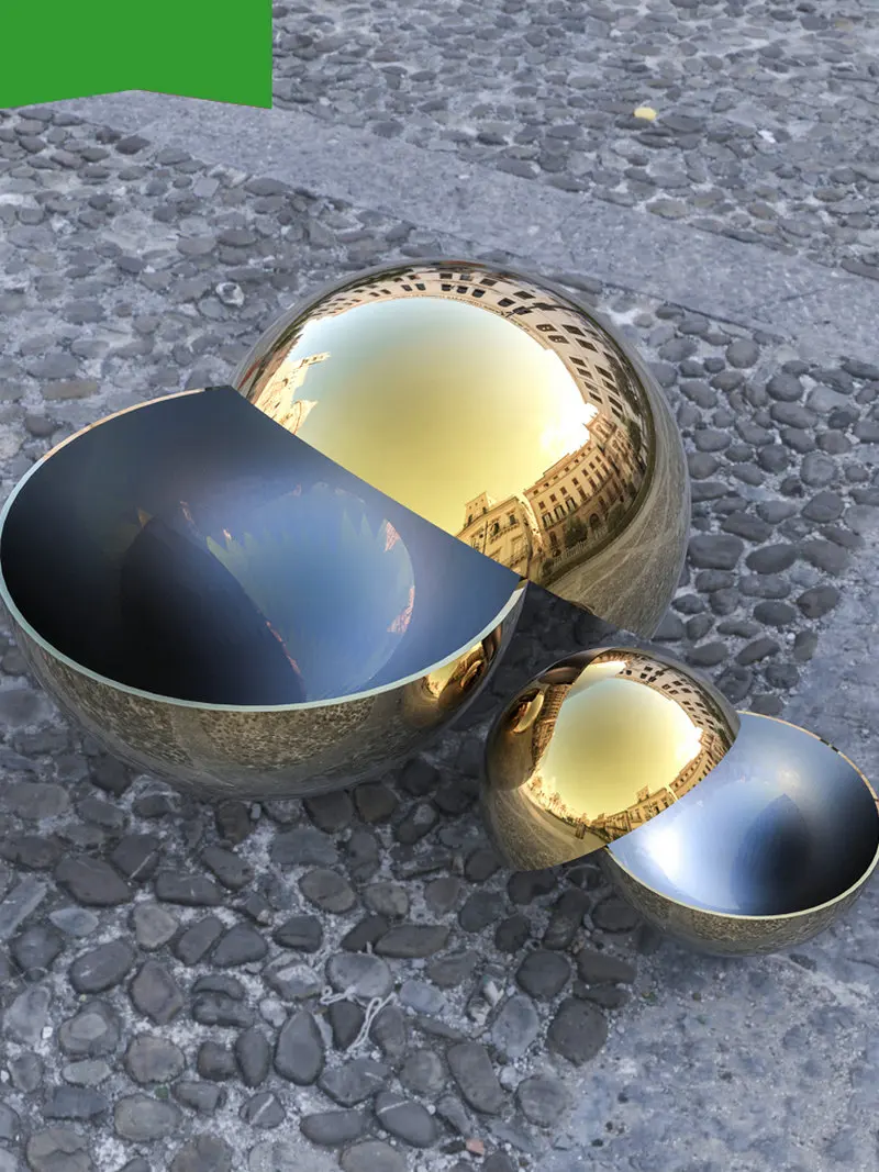 HQ HP01 Polished Gold Color Decorative Garden Stainless Steel Hollow Half Ball All Season Outdoor Decoration Hemisphere