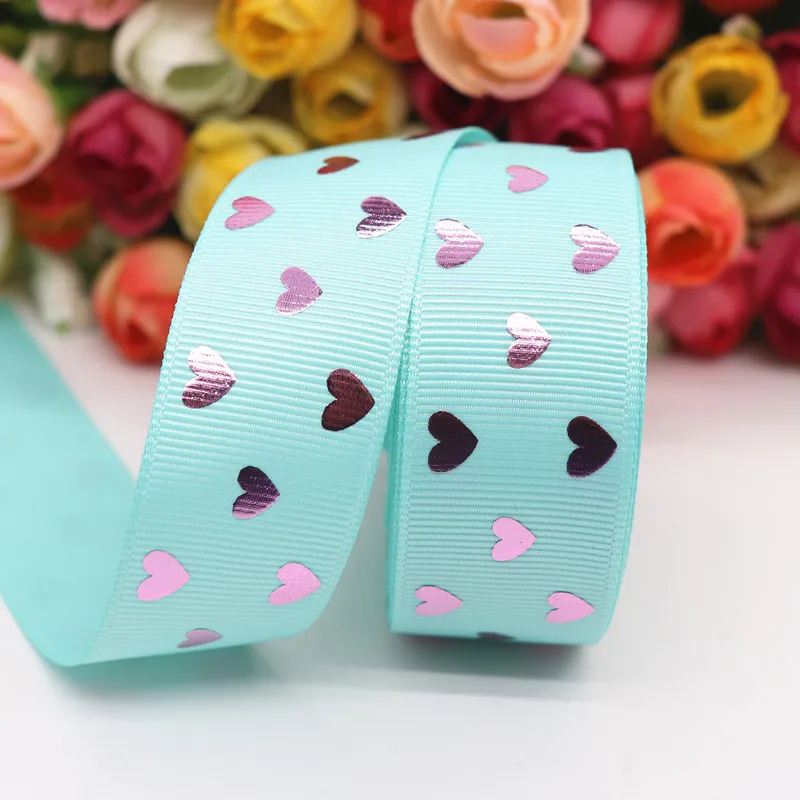 Valentine's Day Pink Gold Heart-Shaped Printed Ribbon 5 Yards 1" 25MM For Hair Bows DIY Crafts Handmade Accessories M20012103 ribbon decoration ribbon supplies wire cleaning brush wrapping ribbon sewing ribbon