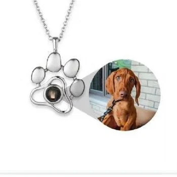 

100 Language I Love You Projection Necklace Cat Paw Dog Brand Limb Palm Imprint Stainless Steel Necklace Cute Pet Necklace Hot