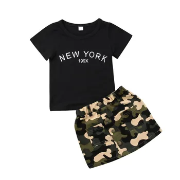 

Pudcoco US Stock Toddler Kid Baby Girls 1-4T Dress Set Short Sleeve Print Letter Top T-shirt Short Camouflage Skirts Outfit