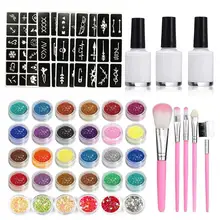 Флэш-набор временных татуировок 30 флэш-порошок 60 шаблонов 3 клея 5 кистей детский набор временных татуировок для подростков и взрослых