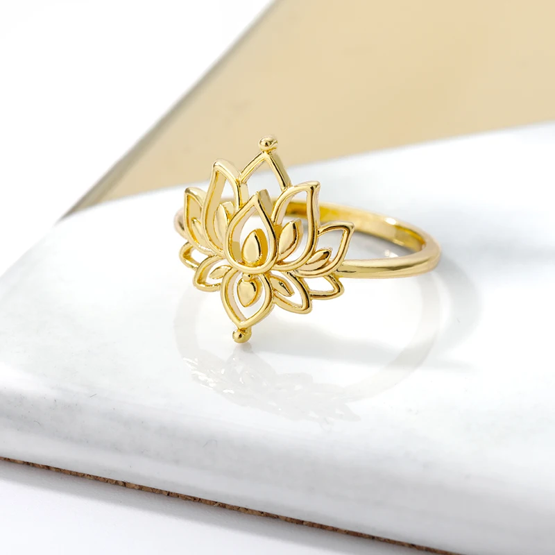 Vintage Lotus Rings for Women Teens Stainless Steel Wedding Ring