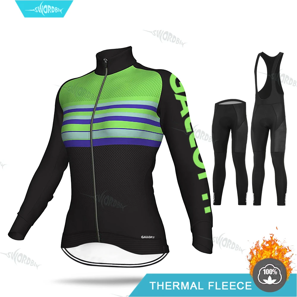 Новая женская велосипедная одежда с длинным рукавом Зимний набор велосипедных Джерси Женский MTB Ropa Ciclismo для девочек дорожный велосипед тепловой флисовый комплект одежды