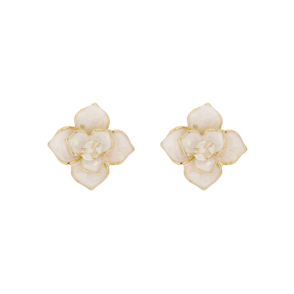 YMYW Shell Enamel Flower Plants Earrings Stud Black White Charm Brand Classic Fashion Real-Golden-Plated Earrings Brincos Bijou - Metal Color: White