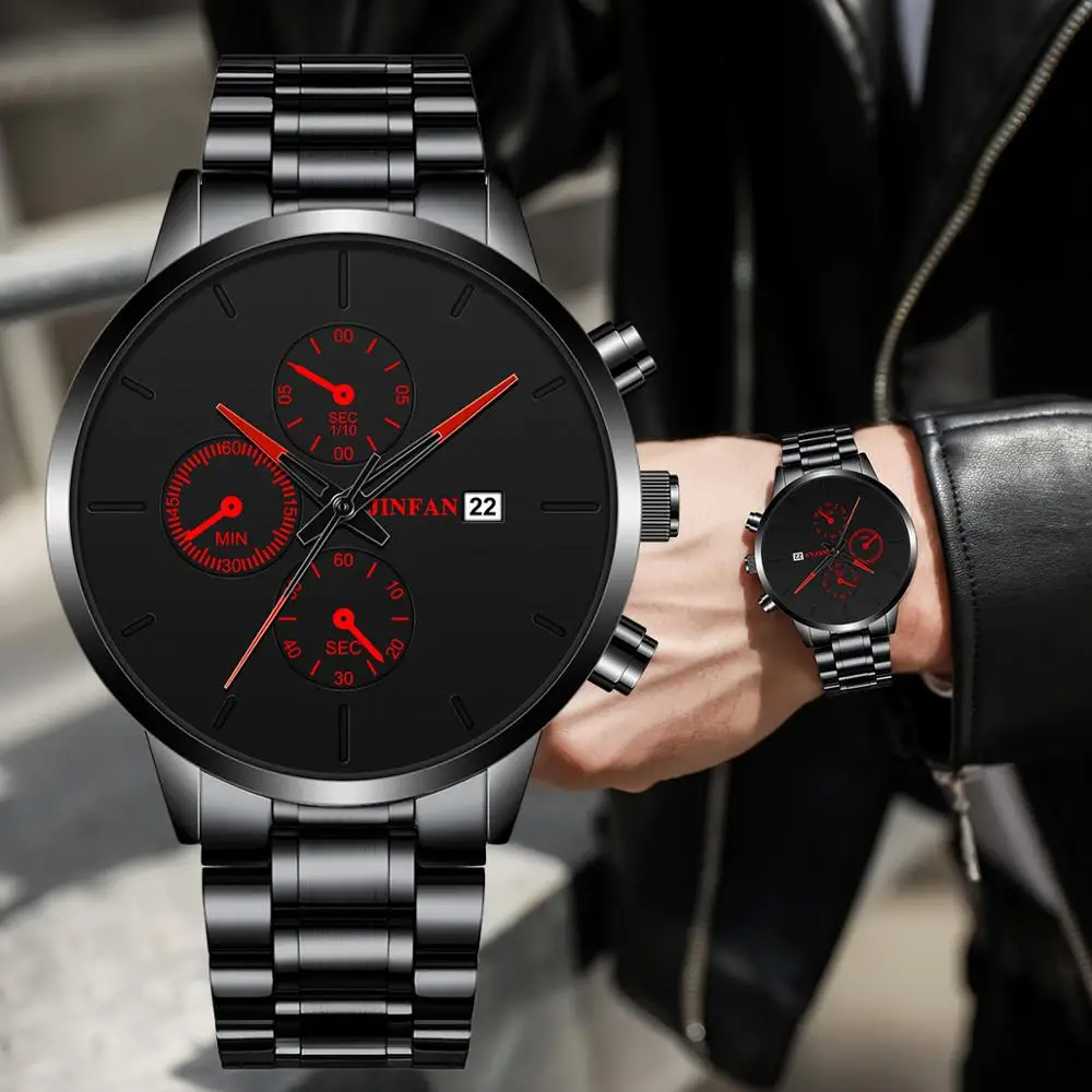 

30M Men's Waterproof Watch 2020 New Stylish Three Eyes Steel Band Quartz Clock reloj de hombre