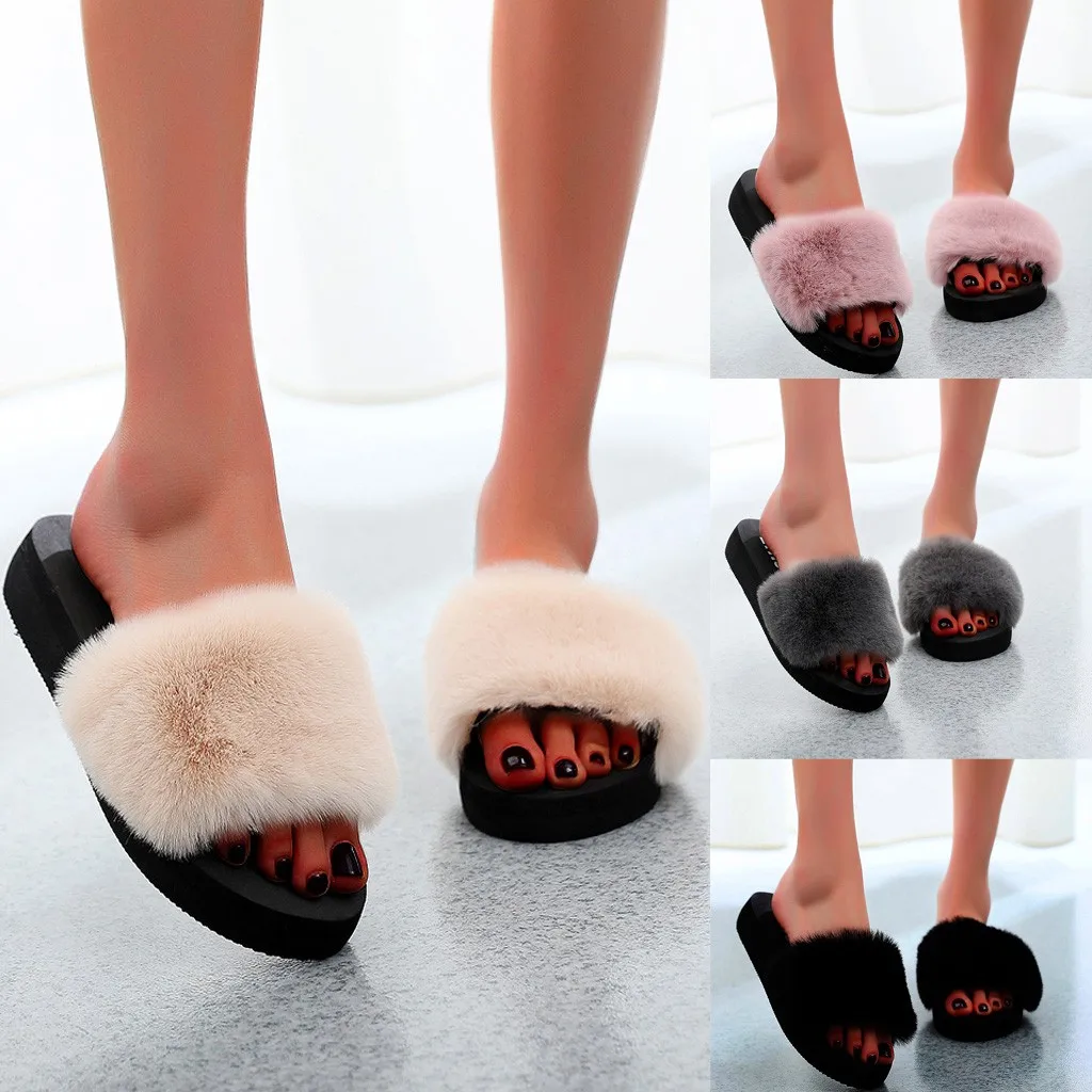 

Fashion Indoor Outdoor Women Slip-on Open Toe Flat Warm Winter Slipper Shoes slippers Baotou flat heel sets semi slippers