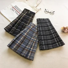 Шерстяная плиссированная клетчатая юбка с высокой талией в студенческом стиле, трендовая Harajuku консервативный стиль, клетчатая юбка s, мини Милая японская школьная форма
