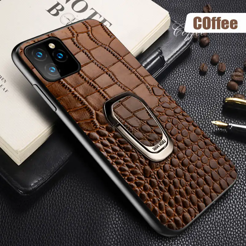 Кофе Чехол для телефона из натуральной кожи для iPhone 11 11 Pro 11 Pro Max X XS max XR 7 8 plus 6 6s 7 plus Магнитная подставка Роскошный чехол - Цвет: Кофе