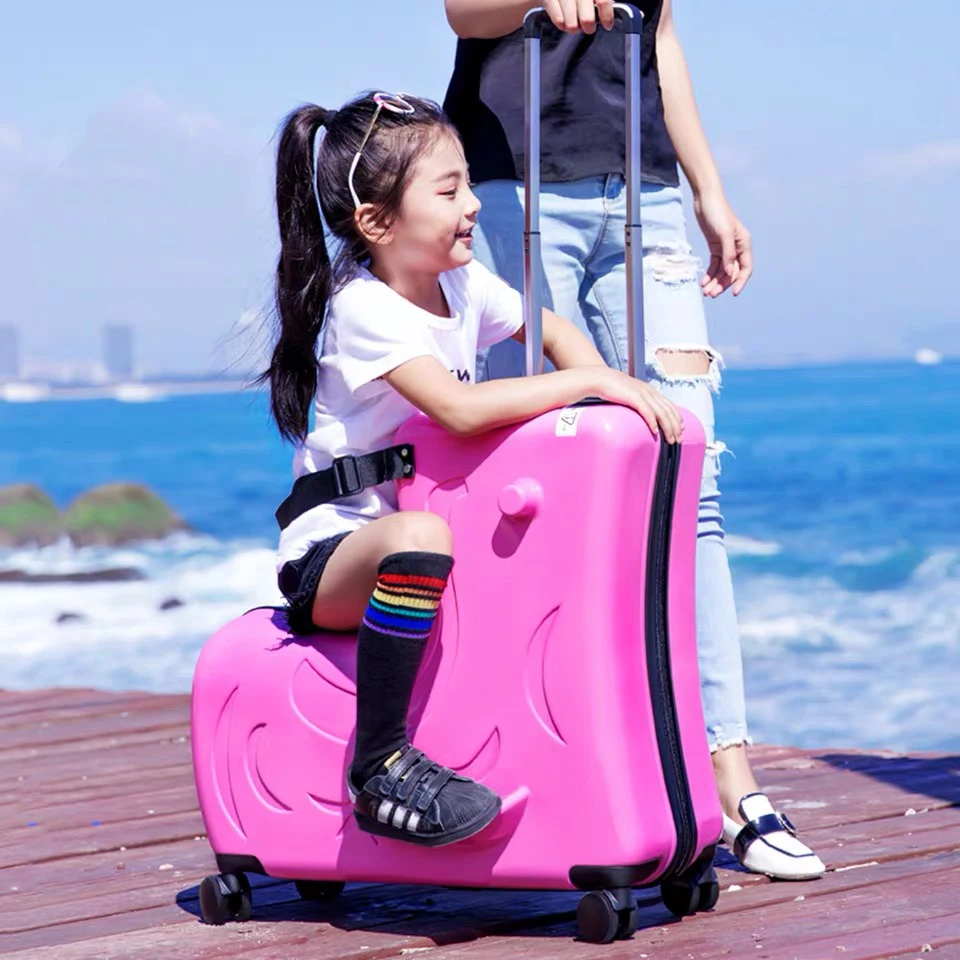 Детский Багаж на колесиках, чемодан, детская тележка, дорожная сумка, милый ребенок, переноска на багажник, может сидеть и кататься