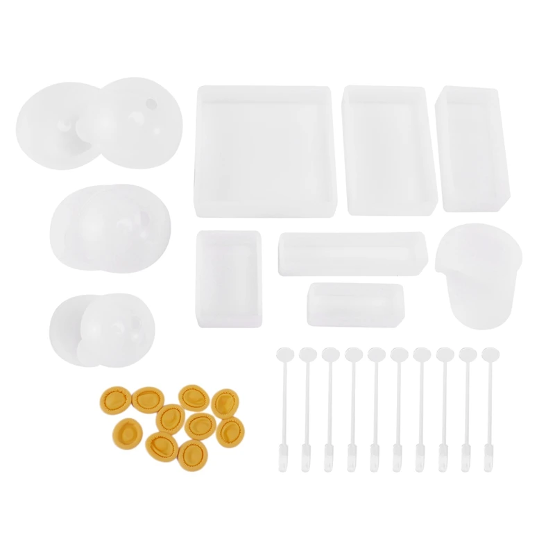 Resin Molds for Crafts 9 Pack Silicone Mold Kit Casting Epoxy UV Include Square Rectangle Ball | Украшения и аксессуары