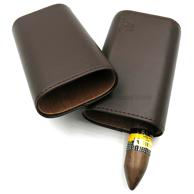 COHIBA высококачественный кожаный чехол для сигар с подкладкой из кедра, дорожный Карманный держатель для сигар, 3 трубки, переносной Деревянный чехол для сигар