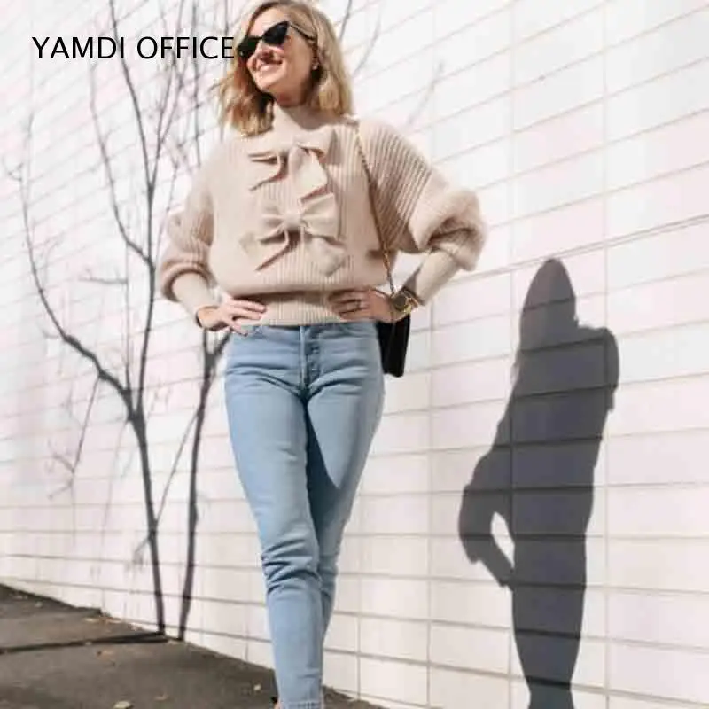 YAMDI женская одежда Новинка Осень Зима bodycon лук шикарные свитера белая водолазка Подиум высококачественный пуловер Джемпер женский