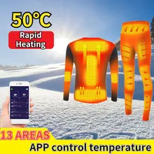 

Winter Heated Underwear Suit USB Battery Powered Electric Heating Warm Tops Pants Phone Smart Control Temperature Ski Underwear