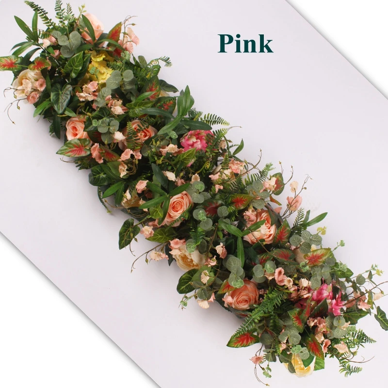 pink 100 см Длина Цветок из искусственного шелка дорожный цветок ряд с пеной рамкодержатель центральный Свадебный Декоративный фотографический фон - Цвет: pink