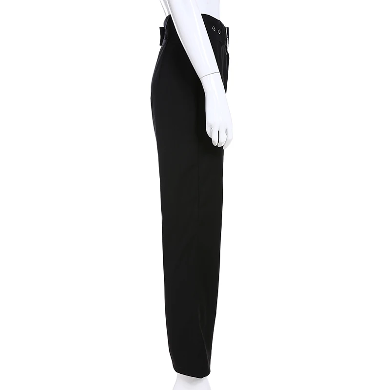 Sweetown черные однотонные расклешенные брюки женские уличные Новое поступление винтажная Мода Высокая талия женские длинные брюки с поясом