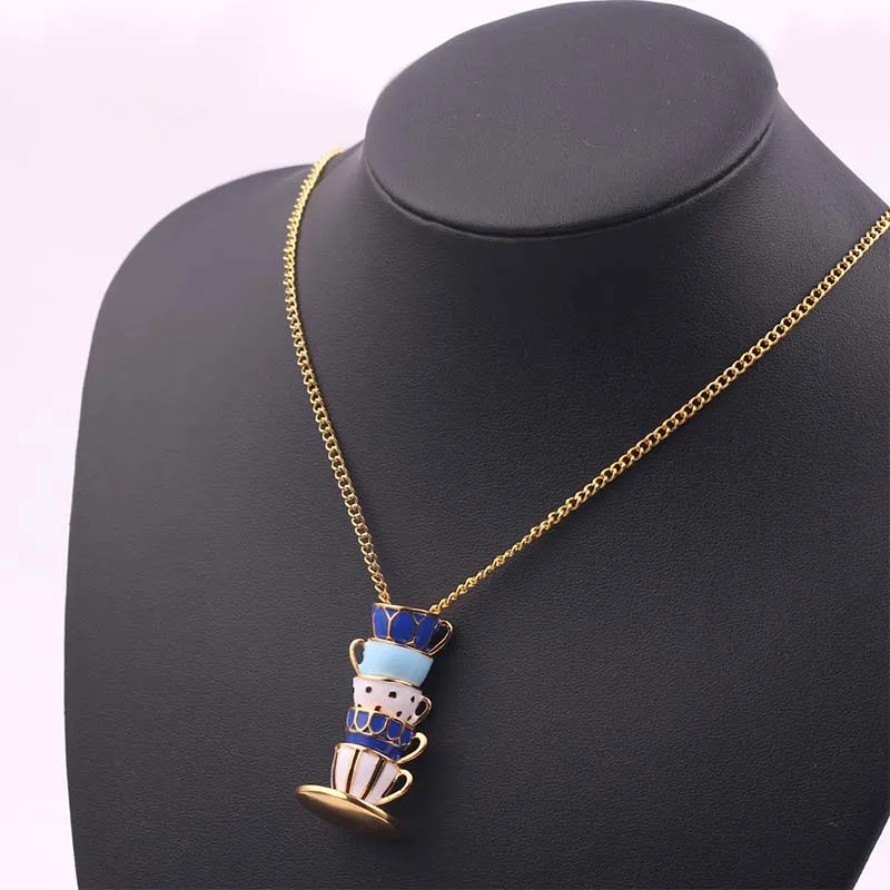 

Enamel glaze teacup long necklace