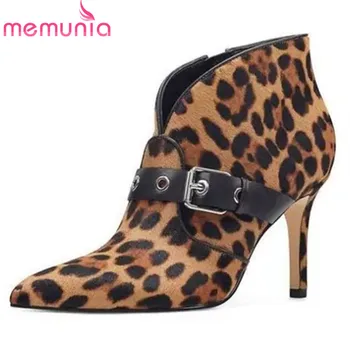 

MEMUNIA 2020 newest ankle boots for women pointed toe buckle zip leopard fashion sexy thin high heel boots ladies party shoes