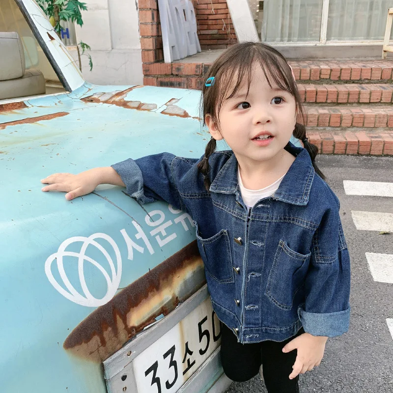 

One-Piece Ready Childrenswear 2019 New Style Spring And Autumn Korean-style WOMEN'S Suit Jeans Coat Children Korean-style Tops