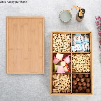 

European Style Dried Fruit Plate with Cover Home Dried Fruit Storage Box Living Room Coffee Table Snacks Candy Box Bamboo Tray