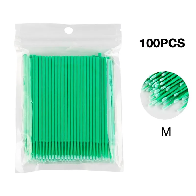 Dark Green-Pack 100 шт./лот, одноразовая щетка для ресниц, тампон, микрощетки, инструменты для наращивания ресниц, индивидуальные инструменты для удаления ресниц, Аппликаторы - Цвет: Dark Green-Pack