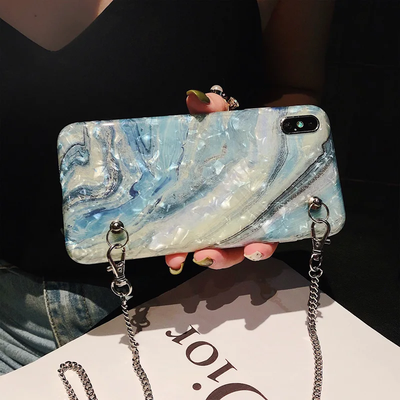 Dream Shell мраморный чехол для телефона для iPhone XR XS MAX X 10 металлический шейный ремень с цепочкой через плечо чехол для iPhone 7 8 6 6s plus