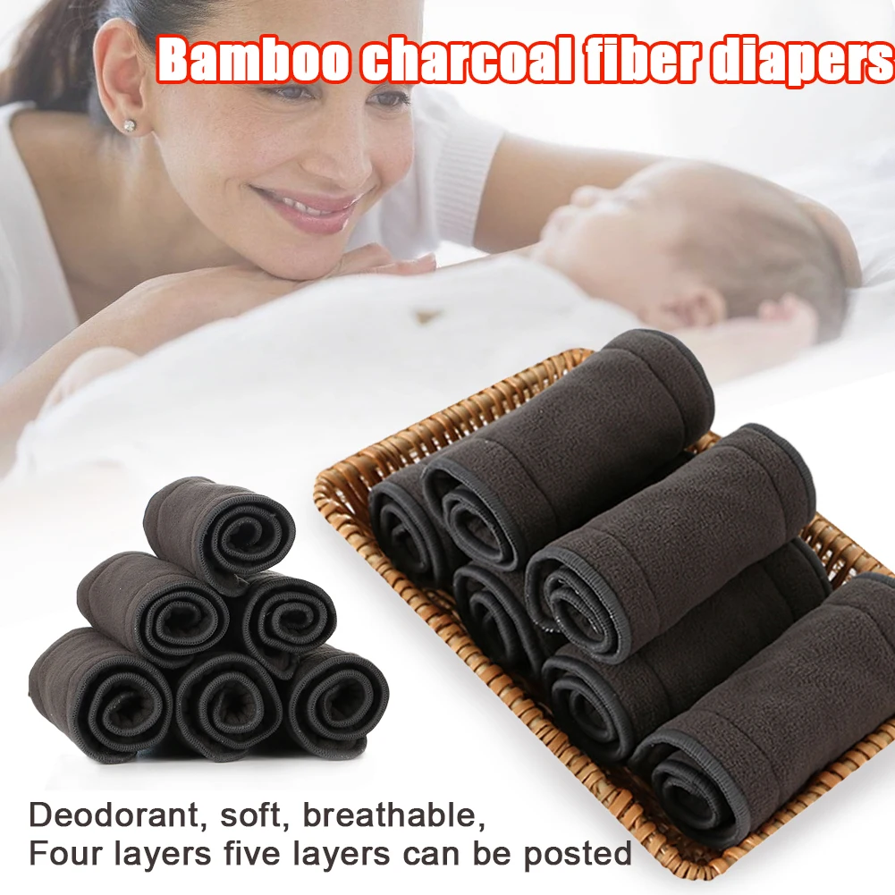 Reusable Washable Diaper Inserts Bamboo Cotton Elastic Inserts Boosters Liners For Adult Diaper Cover Nappies Charcoal Insert 2