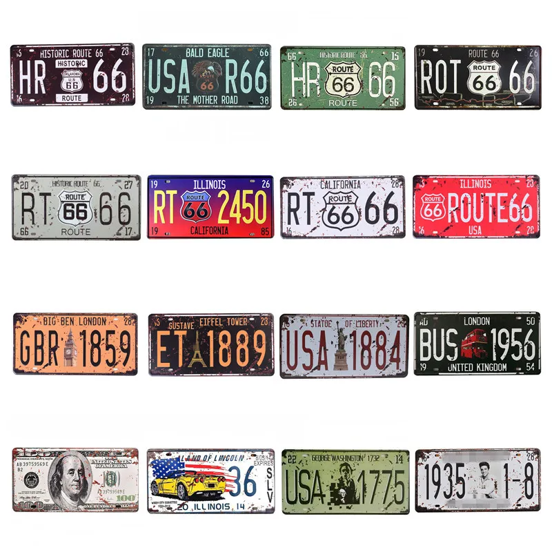 

15x30cm Car Plate License Plaques Retro European Style Number Tin Sign Shabby Pin Up Iron Painting Metal Plate Sign For Bar Cafe