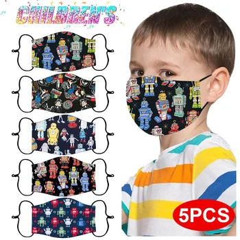 

5pcs mascarillas niños reutilizables Kid Adjustable Mask Windproof Washable Cartoon Printed Face Mask Non-woven Anti-dust mask