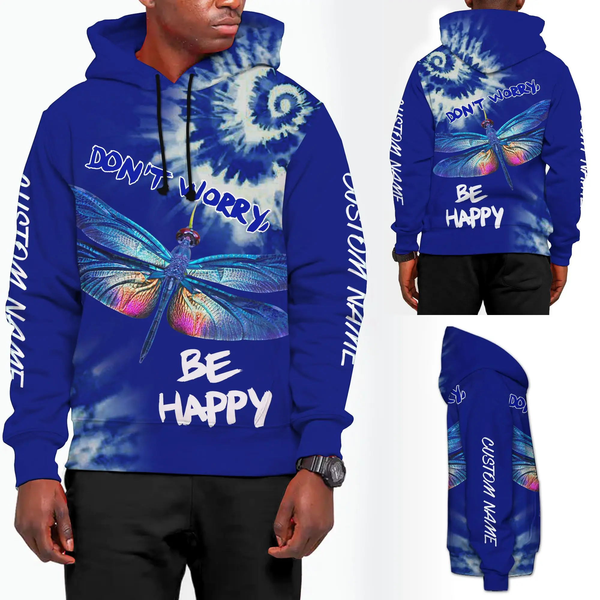 PLstar Cosmos 3DPrinted Newest Happy Dragonfly Hippie Custom Name Unique Unisex Streetwear Harajuku Hoodies/Sweatshirt/Zip B-3
