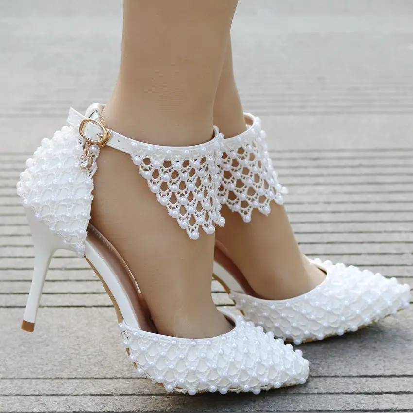 White plus size sexy point toes white sandalias feminina for bride ladies bridal party thin high heels wedding sandals shoe