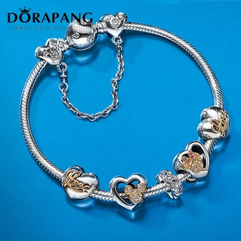 

NEW Genuine European Style 100% 925 Sterling Silver Crystal Lovely Charm Bracelet for Women DIY Beads Fishion Jewelry