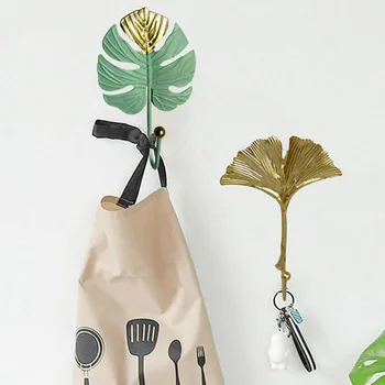 

Metal Leaf Shape Hooks Door Wall Wardrobe Hanging Clothes Key Purse Scarf Bag Hanger Hook Bathroom Kitchen Coat Single Hook