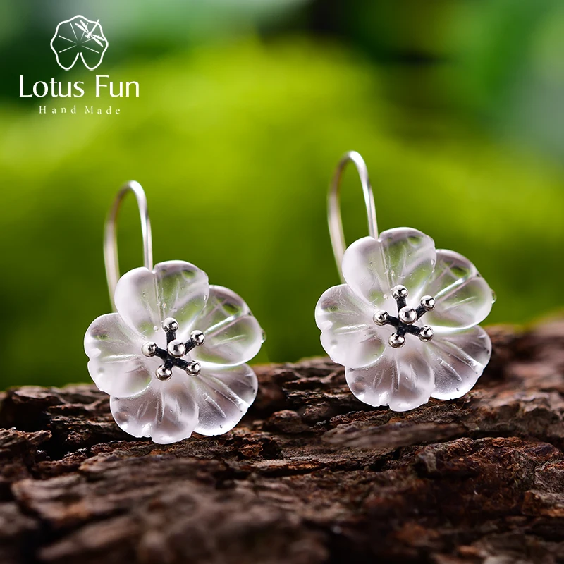 

Lotus Fun 925 Sterling Silver Natural Stone Crystal Flower Stud Earring for Women Pierced Fashion Jewelry Dropshipping Supplier