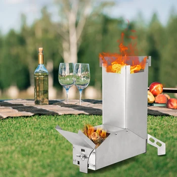 

Outdoor Collapsible Wood Burning Stainless Steel Rocket Stove Backpacking Camp Tent Stove