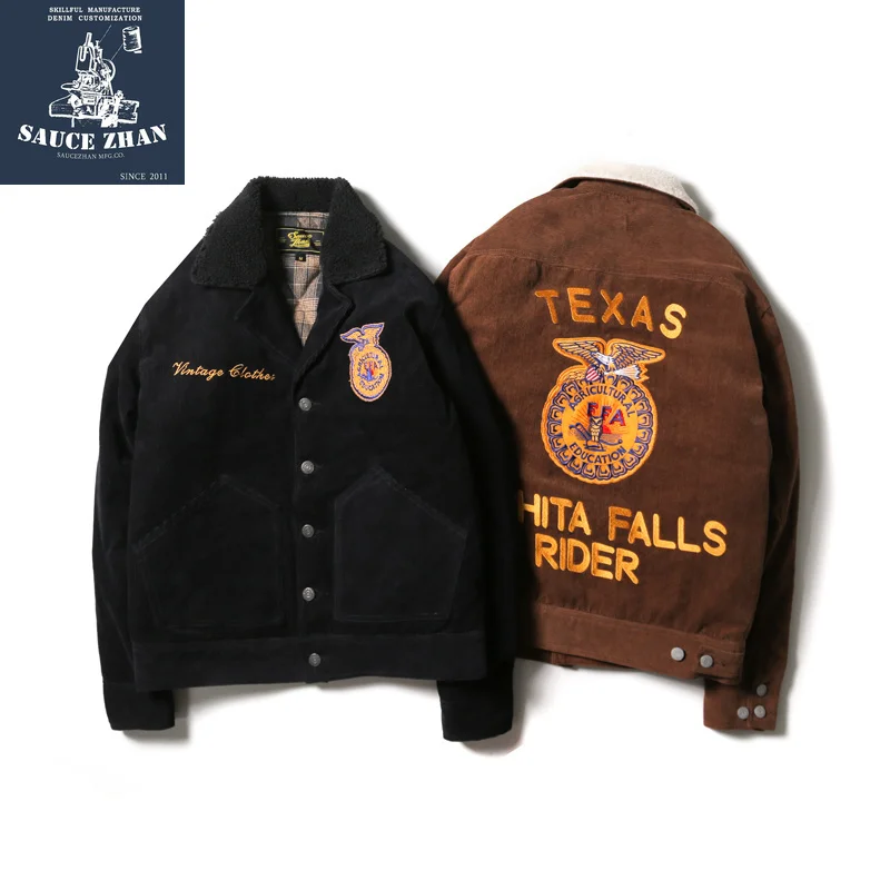 SauceZhan хлопковый костюм FFA американская сельскохозяйственная Association куртка вельвет вышивка овечья шерсть ретро куртка зимнее пальто для мужчин