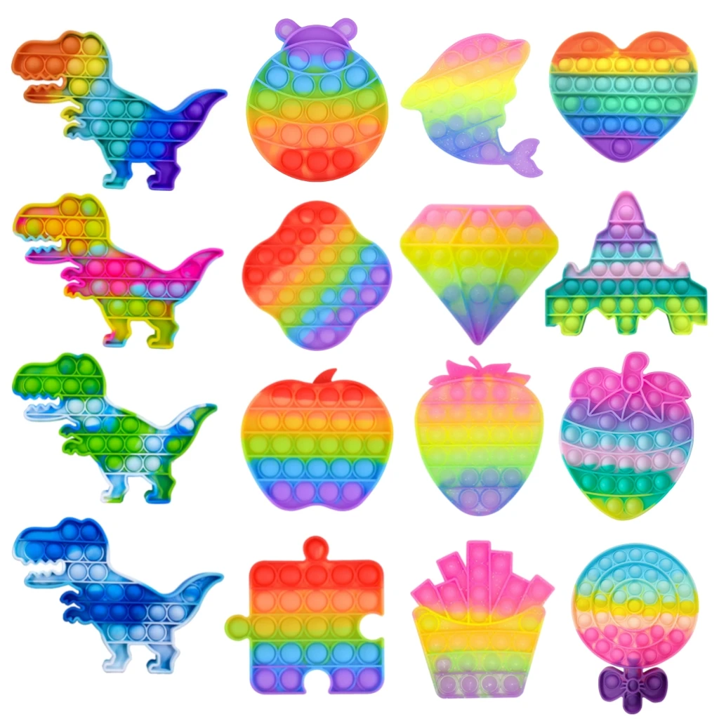 Stress Release Dinosaur Rainbow pop Push it Fidget Toy Autism kids 