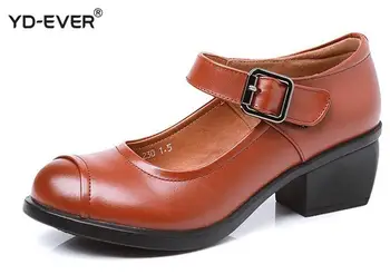 

Spring Autumn Shoes Woman 100% Genuine Leather Women Pumps Lady Leather Round Toe Platform Shallow Mouth Shoes Size 35-40