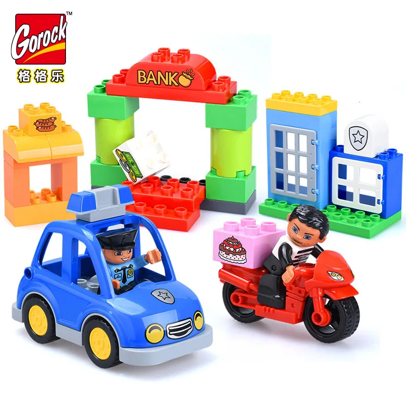 

Legoingly City Police Series Large Particle Duploes Car Figures DIY Building Blocks Educational Bricks Toys For Boy Girls Gifts