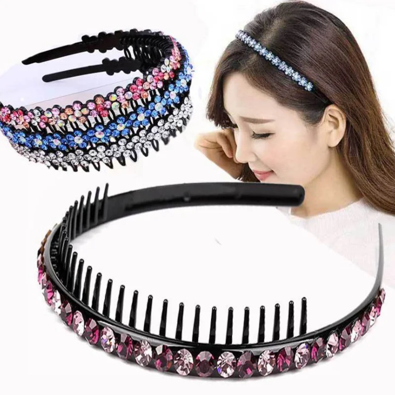 Hairband Bezel Headband Men Women Sports Hair Band Hoop Top Metal Double Bangs Rhinestone Accessories |