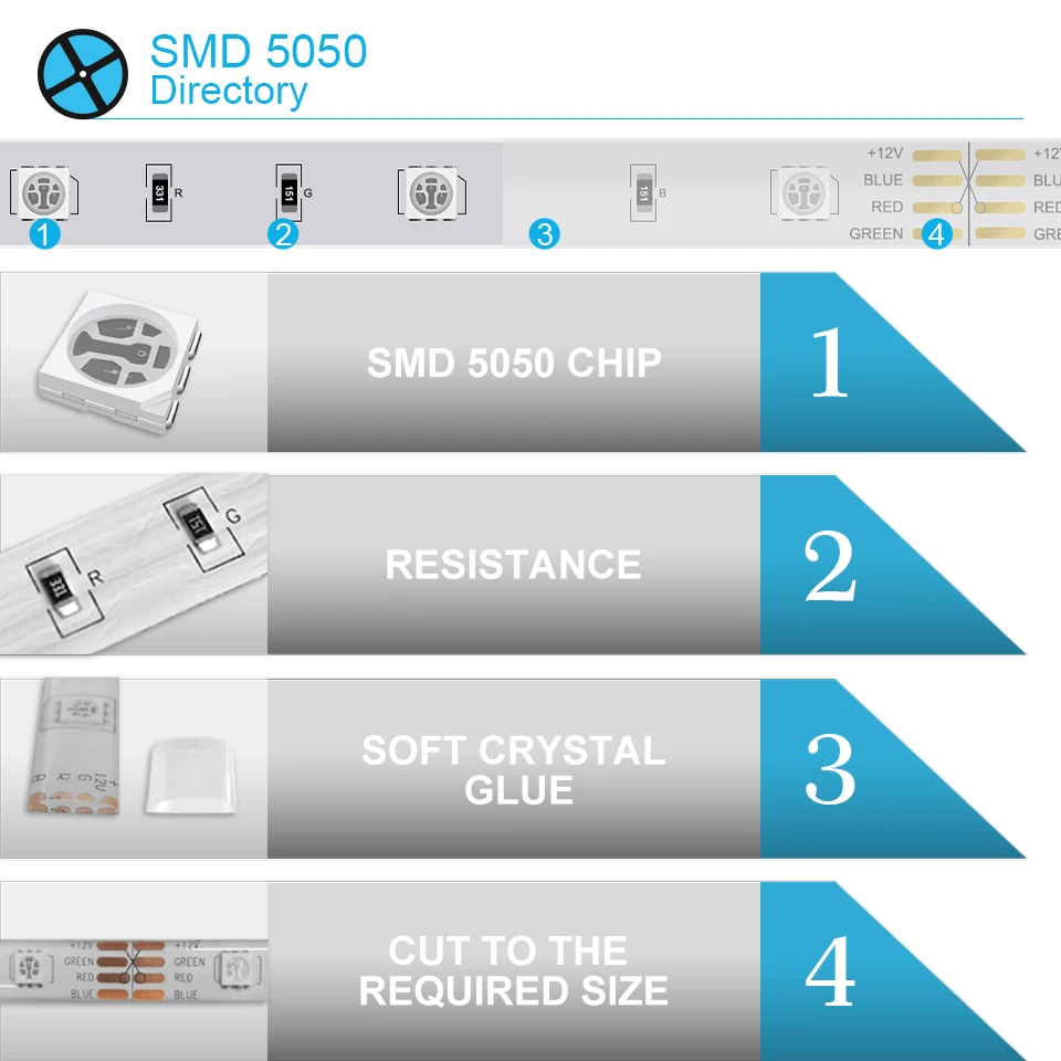 smd 5m 10m 15m conduziu luzes 44key