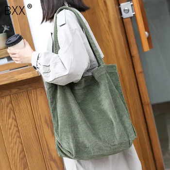 

[BXX] Women Corduroy Shopping Bags 2020 Spring Reusable Totes Lady Casual High Capacity Shoulder Beach Bag Female Handbag HK616