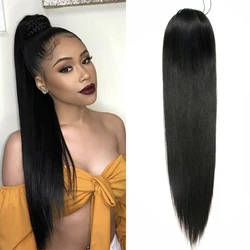 Aliballad Straight Drawstring Ponytail Human Hair Brazilian Straight Ponytail Clip In Extensions 2 Combs Remy Hair 150g