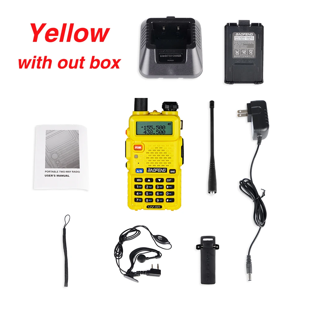Yellow Without Box Baofeng UV-5R двухстороннее радио профессиональная рация станция UV5R трансивер 5 Вт VHF UHF портативный UV 5R охотничий радиоприемник - Цвет: Yellow Without Box