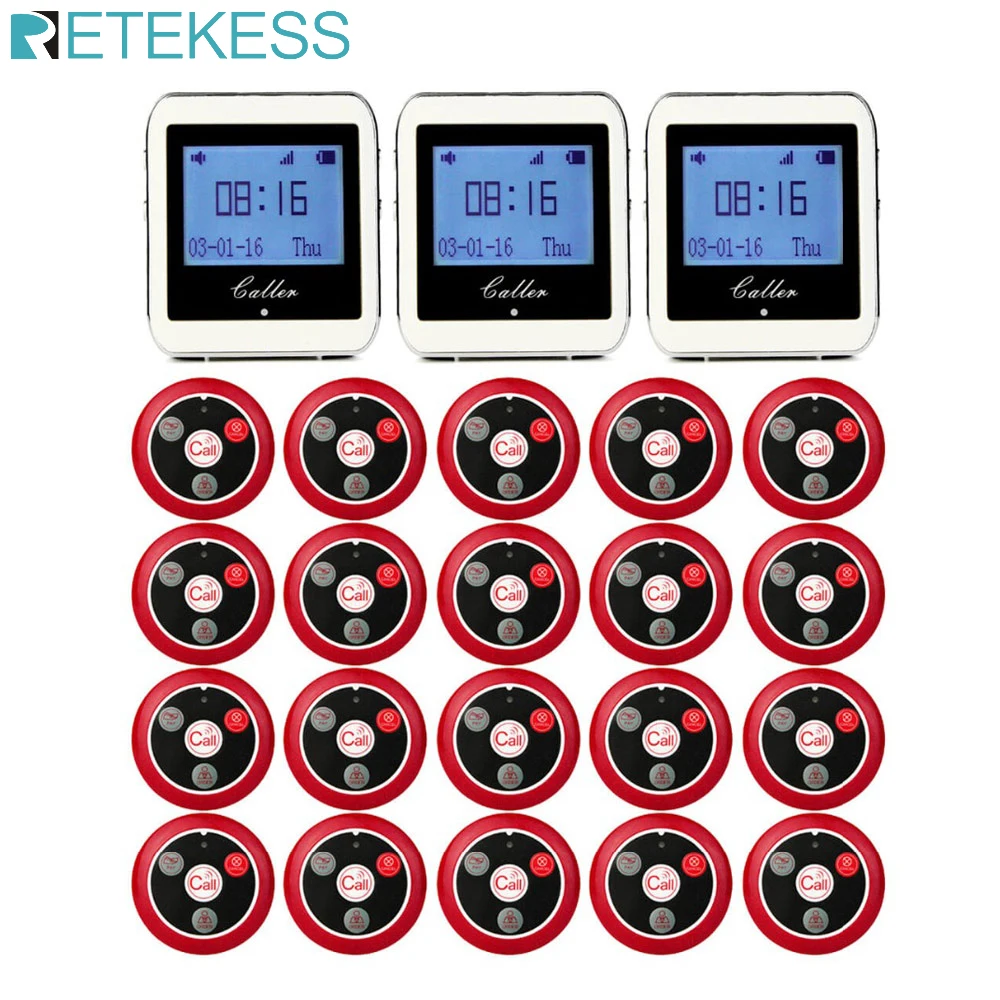 RETEKESS Беспроводная кнопка вызова официанта системы для ресторана служебный пейджер гость пейджер 3 часы приемник + 20 кнопка вызова F3288B