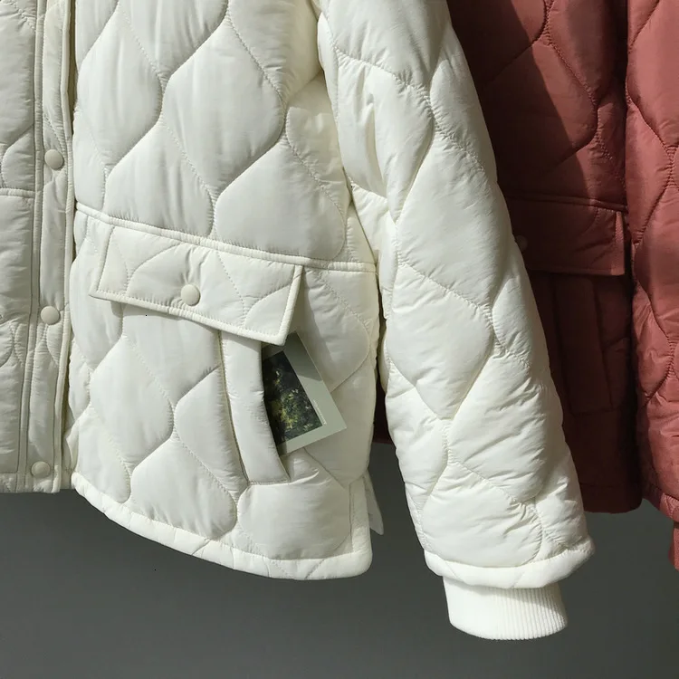 Mooirue autumn Winter jacket coat female Small Cotton-padded Loose Short Diamond Lattice Ins Cotton solid color coat