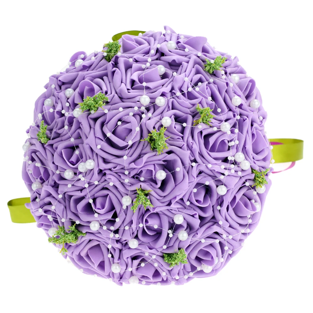 Wedding Bouquet PE Rose Artificial Flower Bouquets Decorative Bridesmaid Crystal Pearl | Дом и сад
