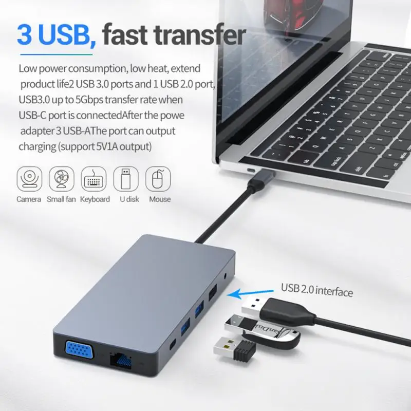 Док станция Thunderbolt 3 12 в 1 USB Type C на HDMI|Компьютерные кабели и разъемы| |